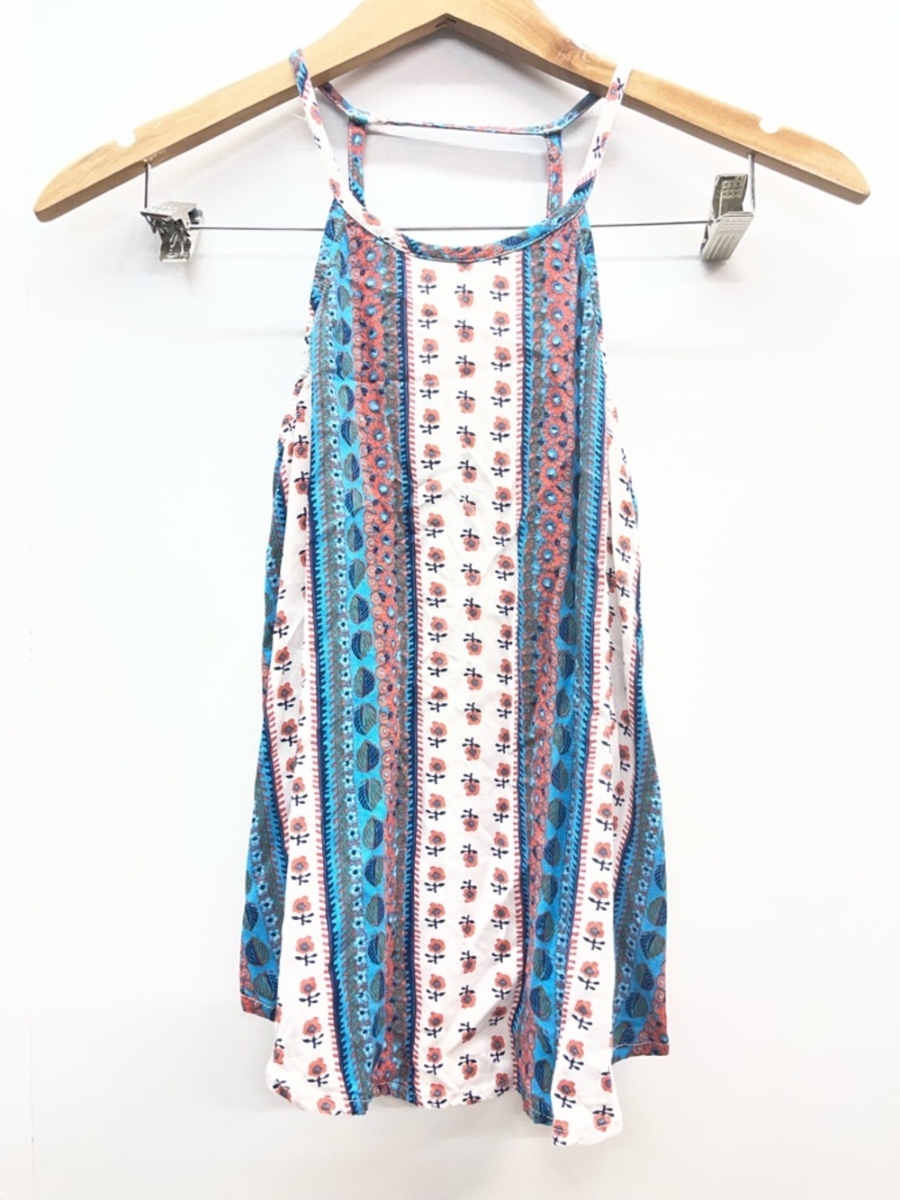 Chloe K Blue Teal and Coral‎ Striped Boho Camisole